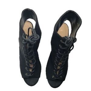 Liliana Black Women 10 Tie Up Suede Sandals Open Toe & Heel Dress Casual Shoes‎